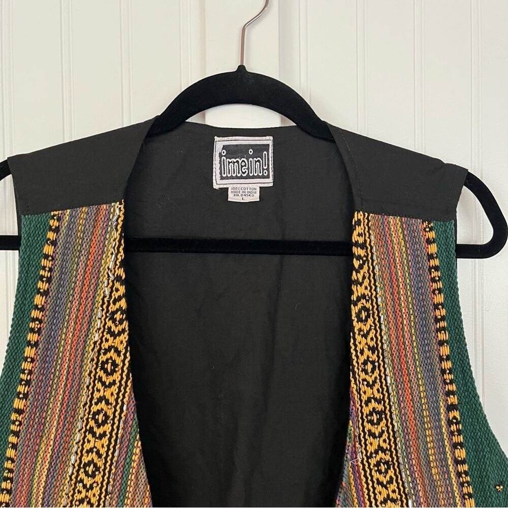 Vintage Funky Vest Woven Beaded Animal Print Ethnic Native Colorful Tuxedo Fit - Picture 6 of 7